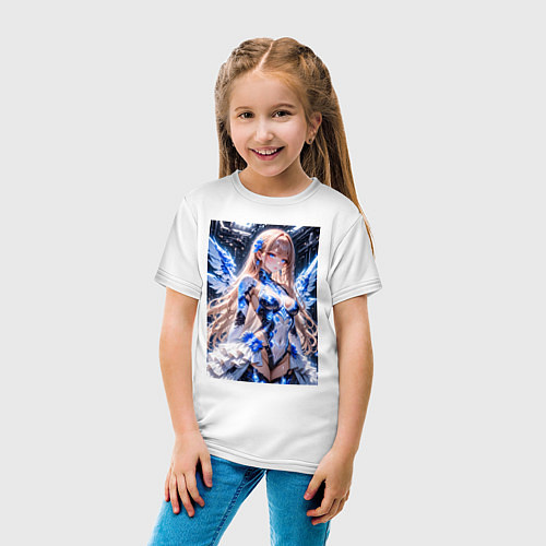 Детская футболка Девушка с кибернетическими крыльями / Белый – фото 4