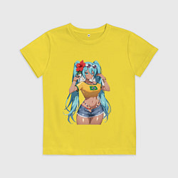 Футболка хлопковая детская Miku Hatsune с цветком, цвет: желтый
