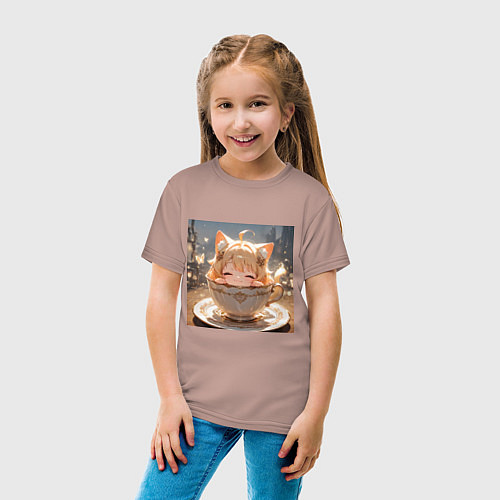 Детская футболка Кошечка с короной в чашке / Пыльно-розовый – фото 4