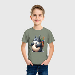 Футболка хлопковая детская Totoro and black cat - anime, цвет: авокадо — фото 2