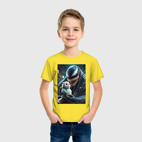 Детская футболка Venom and funny kitten with backpack / Желтый – фото 3
