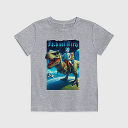 Детская футболка Рик и Морти верхом на тираннозавре