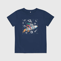 Детская футболка Космонавт и пришелец на ракете