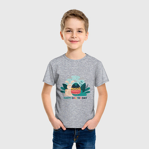 Детская футболка Пасхальный кролик с надписью / Меланж – фото 3