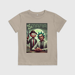 Футболка хлопковая детская Мафиози Рик и Морти - нейроарт фантазия, цвет: миндальный