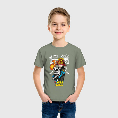 Детская футболка Пламенная бригада пожарных Синра Кусакабэ гг / Авокадо – фото 3