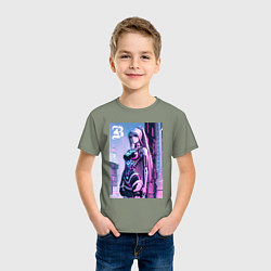 Футболка хлопковая детская Киберпанк девчонка Барби - нейроарт фантазия, цвет: авокадо — фото 2