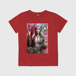Футболка хлопковая детская Barbie - punk guitarist ai art, цвет: красный