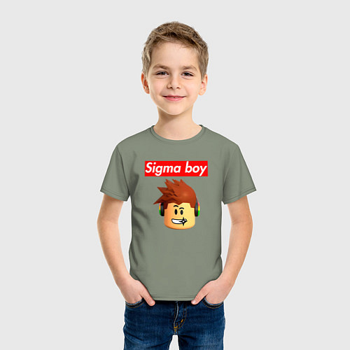 Детская футболка Sigma boy roblox head - мем Роблокс Сигма бой / Авокадо – фото 3