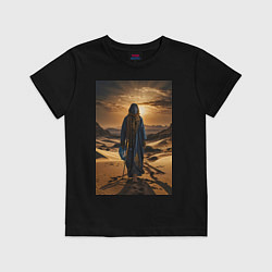 Футболка хлопковая детская Человек в пустыне, цвет: черный