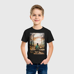Футболка хлопковая детская Мальчик на скамейке, цвет: черный — фото 2