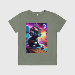Детская футболка Котёнок в наушниках и мышка