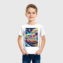 Футболка хлопковая детская Кабриолет едет по тропическому острову, цвет: белый — фото 2