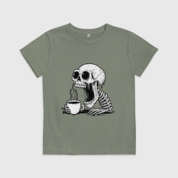 Детская футболка Skeleton with coffee