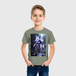 Футболка хлопковая детская Киборг лиса с неоновой подсветкой, цвет: авокадо — фото 2