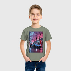 Футболка хлопковая детская Суперкар и сакура, цвет: авокадо — фото 2