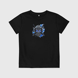 Детская футболка Маска самурая с синим пламенем