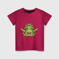 Футболка хлопковая детская Cartoon monster with spikes green, цвет: маджента