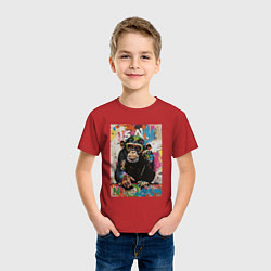Футболка хлопковая детская Monkey color, цвет: красный — фото 2