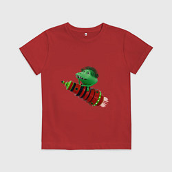 Детская футболка Зеленый монстр на красной ракете
