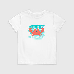 Футболка хлопковая детская Симпатичный крабик и надпись, цвет: белый