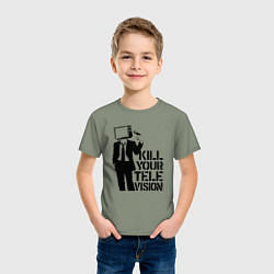 Футболка хлопковая детская Убей свой телевизор, цвет: авокадо — фото 2