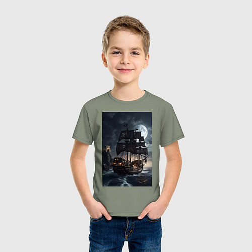 Детская футболка Пиратский корабль в шторм / Авокадо – фото 3