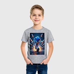 Футболка хлопковая детская Соник убегает от ракет, цвет: меланж — фото 2