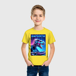 Футболка хлопковая детская Tyrannosaurus is esports player - neon glow, цвет: желтый — фото 2