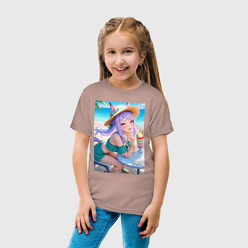 Детская футболка Девушка-пони кушает мороженое / Пыльно-розовый – фото 4