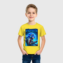 Футболка хлопковая детская Hedgehog Sonic is esports player - neon glow, цвет: желтый — фото 2