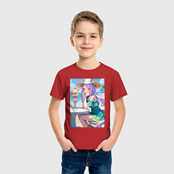 Футболка хлопковая детская Девушка-пони кушает мороженое, цвет: красный — фото 2