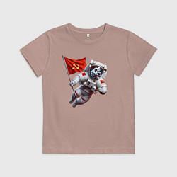 Детская футболка Далматинец космонавт с красным флагом СССР