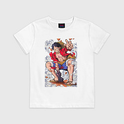 Футболка хлопковая детская One piece Луффи, цвет: белый