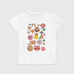 Футболка хлопковая детская Ретро коллаж яркие картинки, цвет: белый