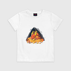Футболка хлопковая детская Dragon in a cave with treasures, цвет: белый