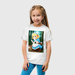 Футболка хлопковая детская Девочка собирает грибы в корзинку, цвет: белый — фото 2