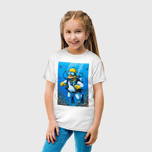 Детская футболка Homer diving - ai art fantasy / Белый – фото 4