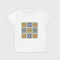 Футболка хлопковая детская Узор из цветной плитки, цвет: белый