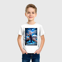 Футболка хлопковая детская Лисица с катаной на фоне Луны, цвет: белый — фото 2