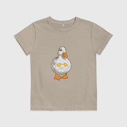 Футболка хлопковая детская Милая смущенная уточка гусь мем, цвет: миндальный