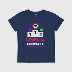Футболка хлопковая детская 14 уровень пройден, цвет: тёмно-синий