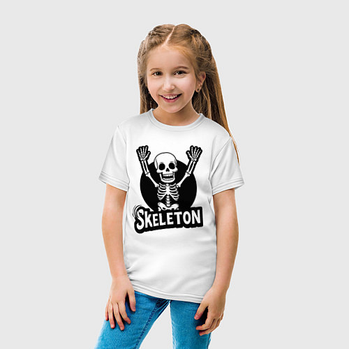 Детская футболка Skeleton с поднятыми руками / Белый – фото 4
