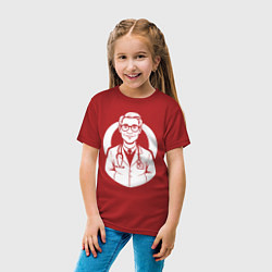 Футболка хлопковая детская Врач с улыбкой и стетоскопом, цвет: красный — фото 2