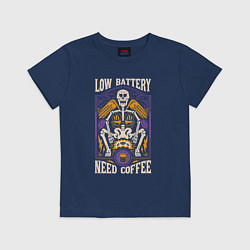 Футболка хлопковая детская Low battery need coffee, цвет: тёмно-синий