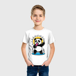 Футболка хлопковая детская Панда с мороженым в стиле комикса, цвет: белый — фото 2