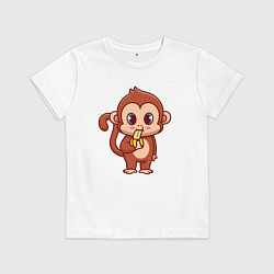 Футболка хлопковая детская Мартышка ест банан, цвет: белый