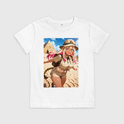 Футболка хлопковая детская Девушка-археолог исследователь пирамид, цвет: белый