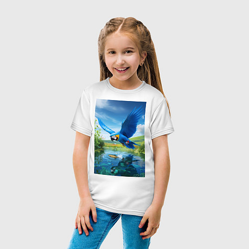 Детская футболка Попугай ловит рыбу / Белый – фото 4
