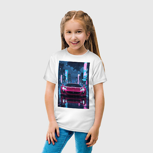Детская футболка Вишневый спорткар по мокрой дороге / Белый – фото 4